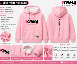 Girls Pastel Pink Hoodie – Premium Fleece | KRMA Fashion