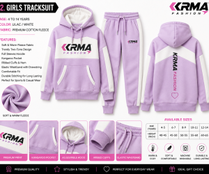 Girls Lilac & White Tracksuit – Premium Cotton Fleece | Custom Kidswear Manufacturer