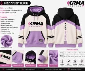 Girls Sporty Color Block Hoodie – Cream, Lavender & Black