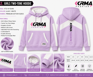 Girls Two-Tone Hoodie – Lilac & White Premium Cotton Fleece | KRMA Fashion