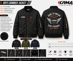 Boys Bomber Jacket – Black, Olive & Navy | KRMA Fashion