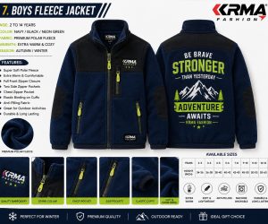Boys Fleece Jacket – Navy, Black & Neon Green | KRMA Fashion