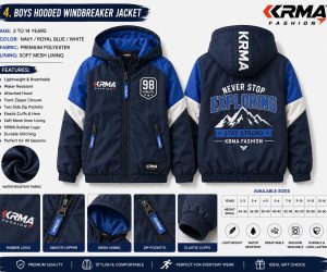 Premium Boys Hooded Windbreaker Jackets – Custom Manufacturing by KRMA Fashion