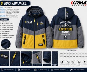 Boys Rain Jacket – Navy, Grey & Yellow | KRMA Fashion