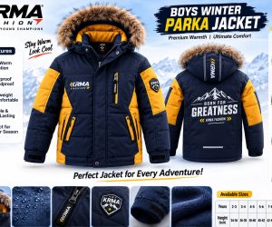 Boys Winter Parka Jacket – Navy & Yellow | KRMA Fashion