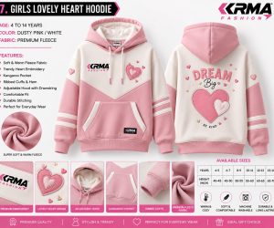 Girls Lovely Heart Hoodie – Dusty Pink & White Premium Fleece