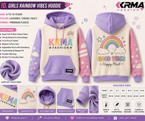 Girls Rainbow Vibes Hoodie – Premium Fleece Kidswear | KRMA Fashion